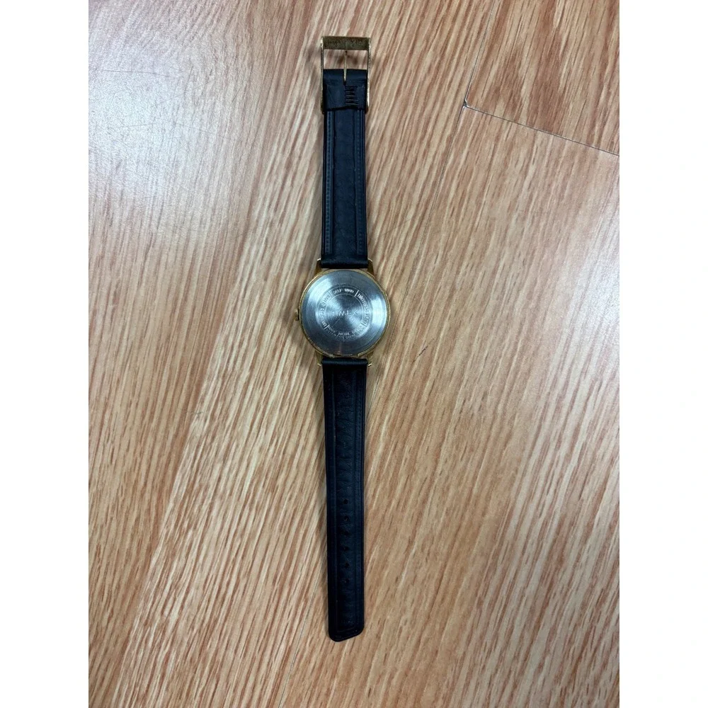 Vintage Timex Automatic Watch Gold Tone Date Window 46561 03274 Black Strap